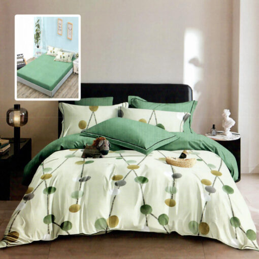 Ropa de cama verde con pequeños aros
