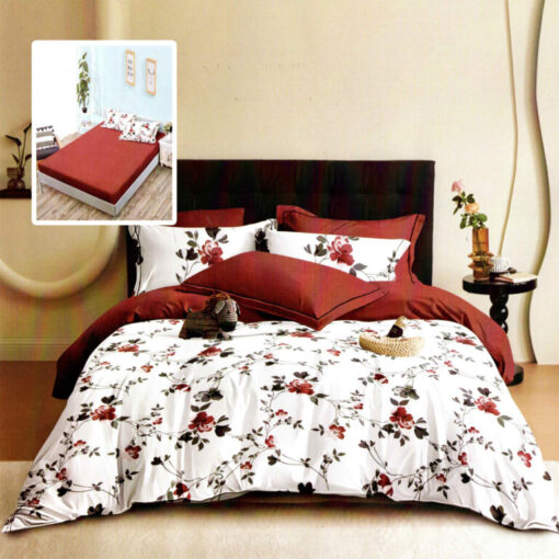 Ropa de cama blanca y roja con flores