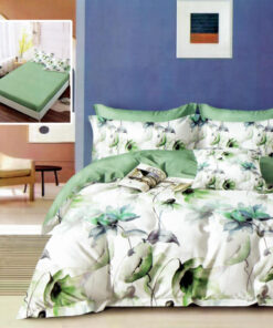 Ropa de cama blanca y verde con flores